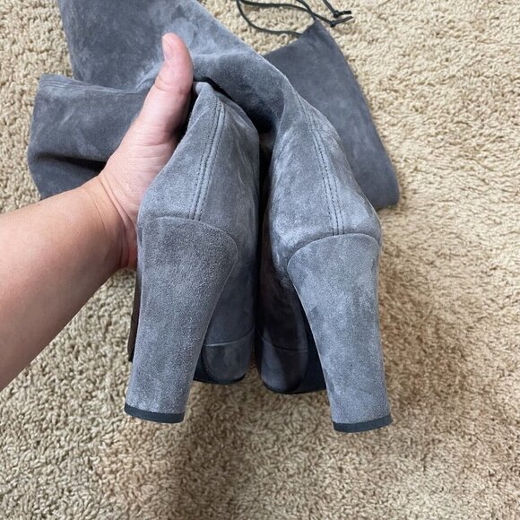 Stuart Weitzman Gray Suede Leather Highland Over The Knee Boots Size 8.5 - Picture 7 of 9